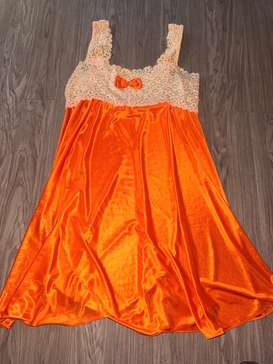Other - Orange Satin Nightgown with Cream Lace Trim